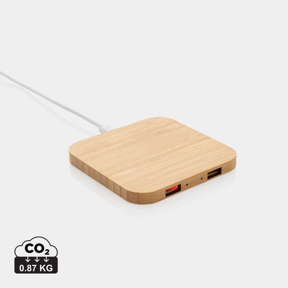 Logotrade promotional giveaway image of: Bamboo 10W wireless charger with USB