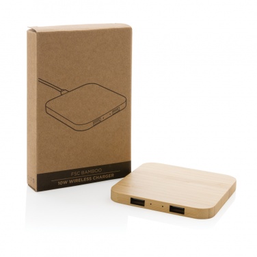 Logo trade business gifts image of: Bamboo 10W wireless charger with USB