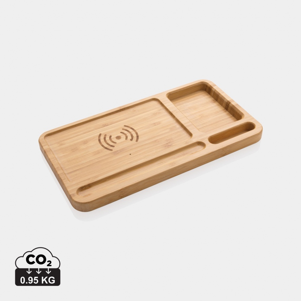 Logo trade promotional merchandise picture of: Bamboo desk organiser 10W wireless charger