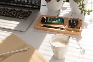 Logotrade promotional product image of: Bamboo desk organiser 10W wireless charger