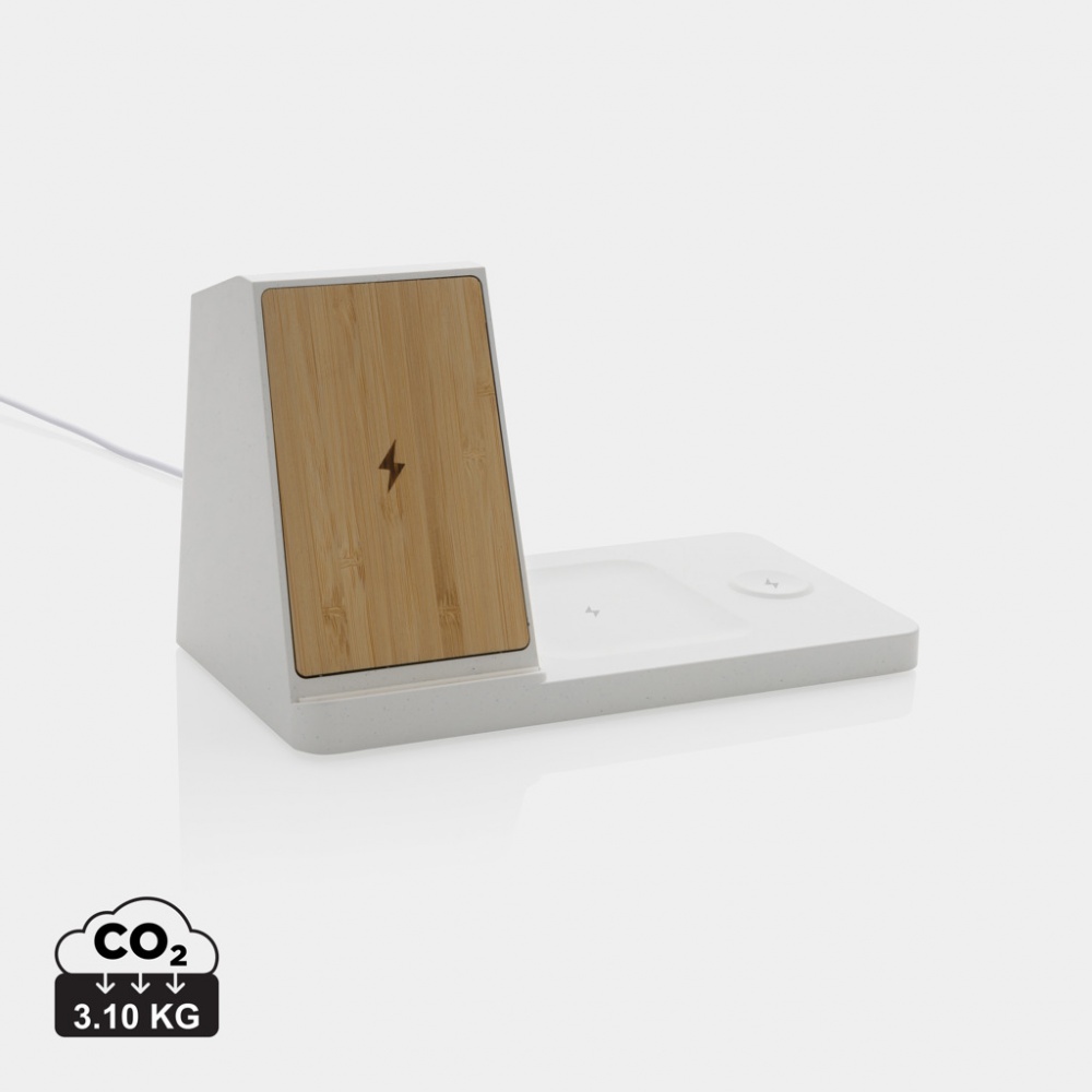 Logotrade advertising product image of: Ontario recycled plastic & bamboo 3-in-1 wireless charger