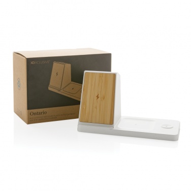 Logo trade promotional item photo of: Ontario recycled plastic & bamboo 3-in-1 wireless charger