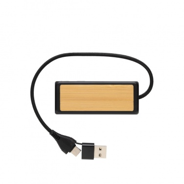 Logo trade promotional gifts image of: Link RCS recycled plastic and bamboo dual Input USB hub