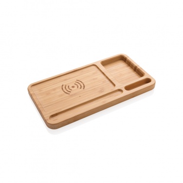 Logo trade corporate gifts picture of: Bamboo desk organiser 5W wireless charger