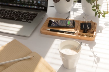 Logo trade promotional products image of: Bamboo desk organiser 5W wireless charger