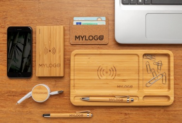 Logo trade promotional item photo of: Bamboo desk organiser 5W wireless charger