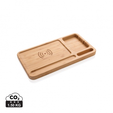 Logo trade corporate gift photo of: Bamboo desk organiser 5W wireless charger