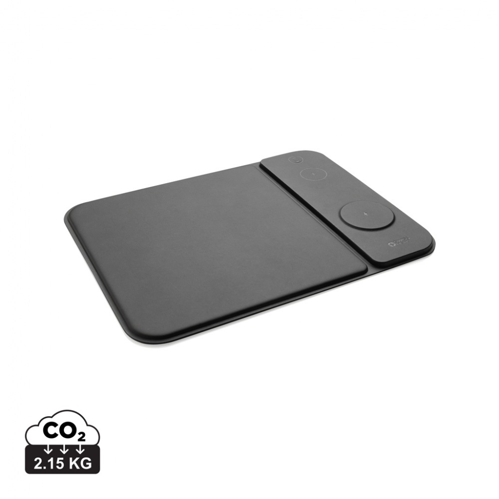 Logo trade corporate gifts image of: Swiss peak RCS recycled PU 15W 3 in 1 charging mousepad