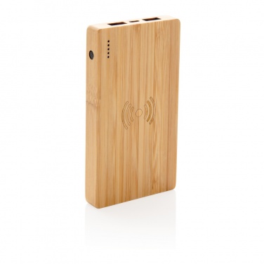 Logo trade business gifts image of: Bamboo 4.000 mAh wireless 5W Powerbank