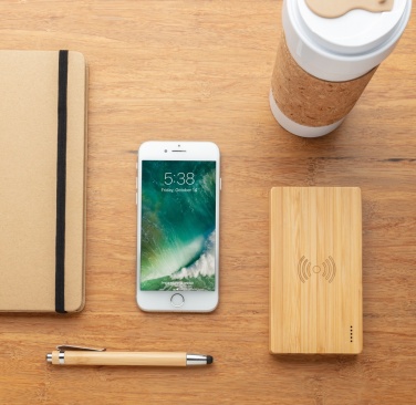 Logo trade promotional giveaways image of: Bamboo 4.000 mAh wireless 5W Powerbank