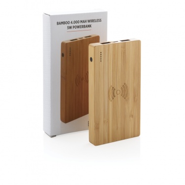 Logotrade promotional merchandise picture of: Bamboo 4.000 mAh wireless 5W Powerbank