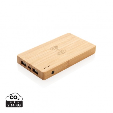 Logo trade promotional giveaways picture of: Bamboo 4.000 mAh wireless 5W Powerbank