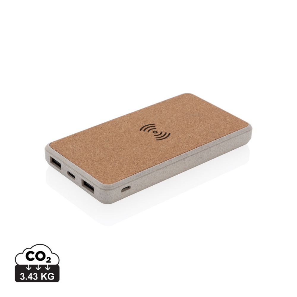 Logo trade promotional products image of: Cork and Wheat Straw 8.000 mAh 5W wireless powerbank