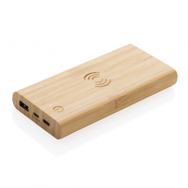 Logo trade promotional merchandise image of: Bamboo 8.000 mAh 5W wireless powerbank