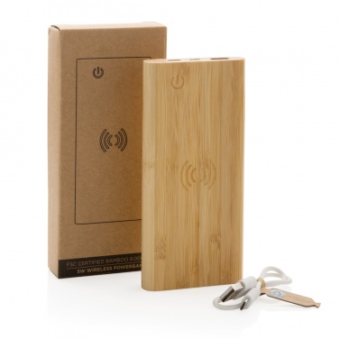 Logo trade business gift photo of: Bamboo 8.000 mAh 5W wireless powerbank