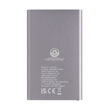 Logo trade promotional products image of: RCS recycled plastic/aluminum 4000 mah powerbank with type C