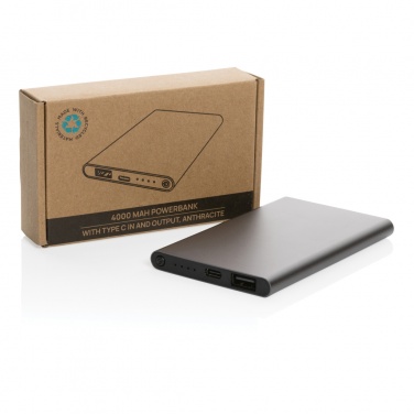 Logotrade corporate gift image of: RCS recycled plastic/aluminum 4000 mah powerbank with type C