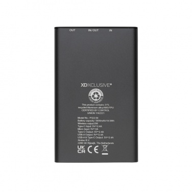 Logotrade promotional giveaway image of: Terra RCS recycled aluminium 5000 mAh powerbank 5W wireless