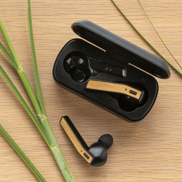 Logotrade promotional gift picture of: Bamboo Free Flow TWS earbuds in case