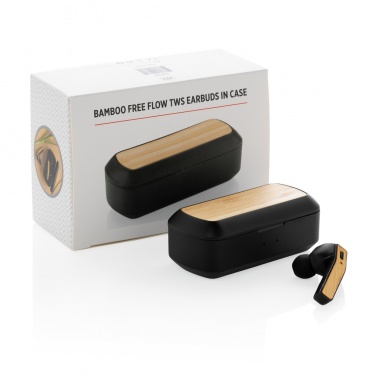 Logo trade promotional merchandise photo of: Bamboo Free Flow TWS earbuds in case