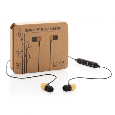 Logo trade promotional products image of: Bamboo wireless earbuds