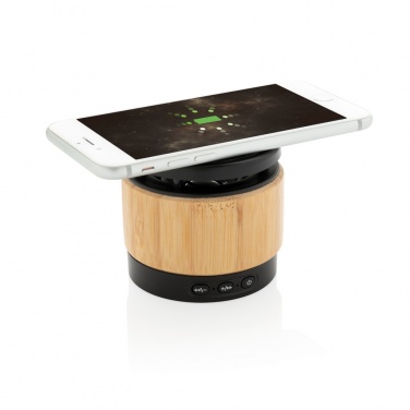 Logo trade business gift photo of: Bamboo wireless charger speaker