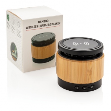 Logo trade promotional item photo of: Bamboo wireless charger speaker