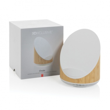 Logo trade advertising products image of: Ovate bamboo 5W speaker with 15W wireless charger