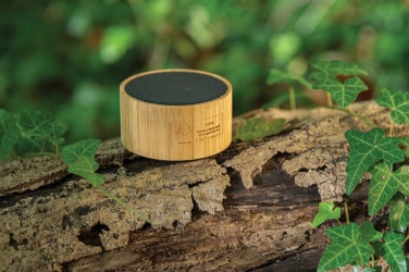 Logo trade promotional merchandise image of: RCS recycled plastic and bamboo 3W wireless speaker