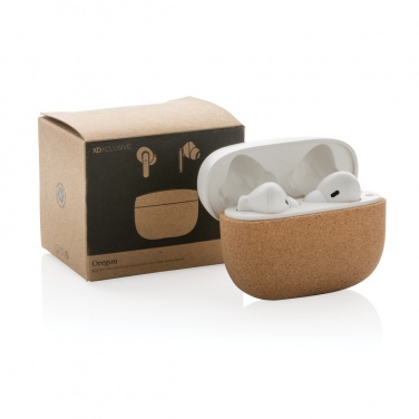 Logotrade promotional product image of: Oregon RCS recycled plastic and cork TWS earbuds