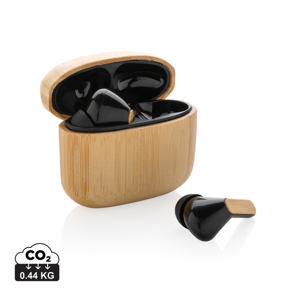 Logo trade promotional gifts image of: Bamboo TWS earbuds with RCS recycled plastic