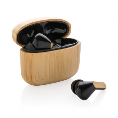 Logo trade corporate gifts picture of: Bamboo TWS earbuds with RCS recycled plastic