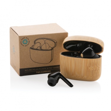 Logotrade promotional product picture of: Bamboo TWS earbuds with RCS recycled plastic