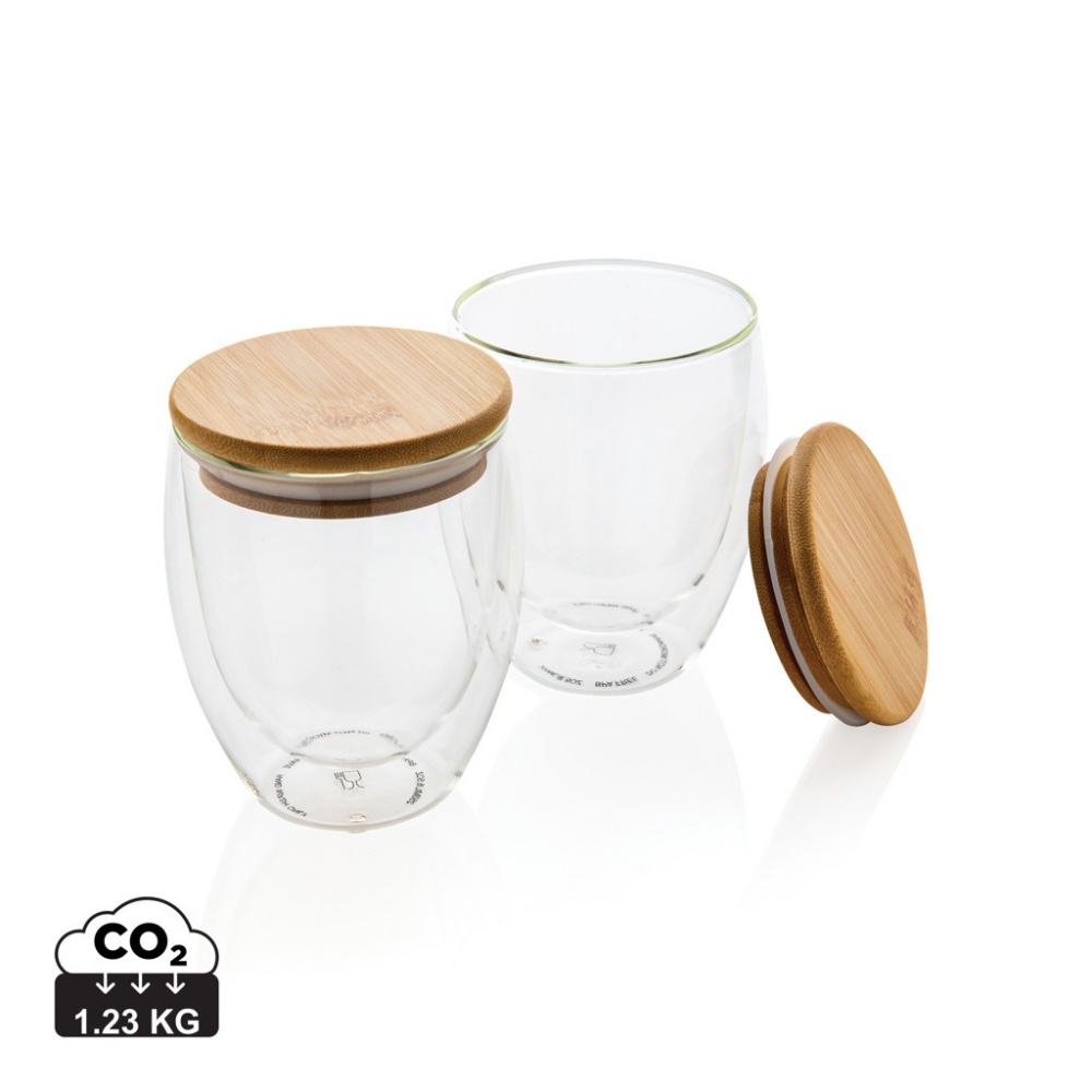 Logotrade promotional item image of: Double wall borosilicate glass with bamboo lid 250ml 2pc set