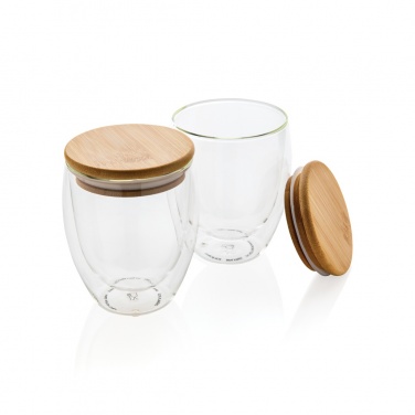 Logotrade corporate gifts photo of: Double wall borosilicate glass with bamboo lid 250ml 2pc set