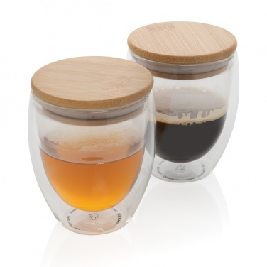 Logotrade promotional product picture of: Double wall borosilicate glass with bamboo lid 250ml 2pc set