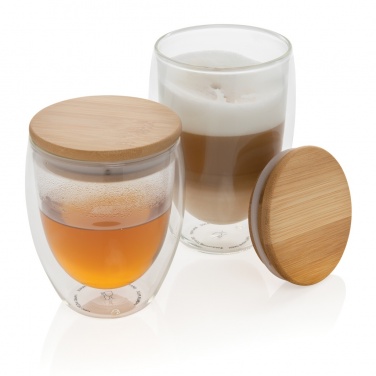 Logotrade promotional merchandise picture of: Double wall borosilicate glass with bamboo lid 250ml 2pc set