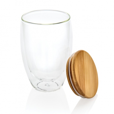 Logo trade corporate gift photo of: Double wall borosilicate glass with bamboo lid 350ml