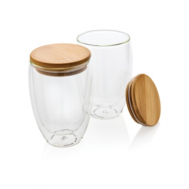 Logo trade promotional products image of: Double wall borosilicate glass with bamboo lid 350ml 2pc set