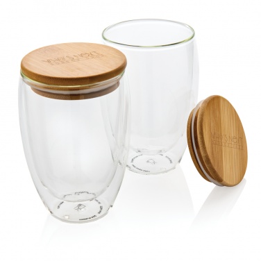 Logotrade promotional gift image of: Double wall borosilicate glass with bamboo lid 350ml 2pc set