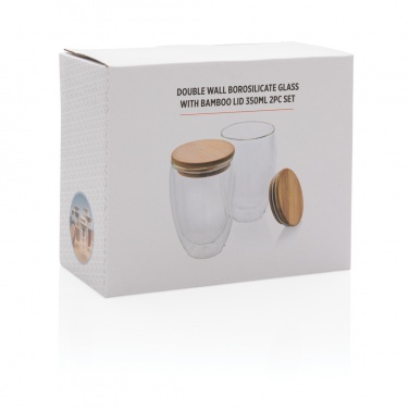 Logo trade corporate gifts image of: Double wall borosilicate glass with bamboo lid 350ml 2pc set