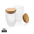 Double wall borosilicate glass with bamboo lid 350ml 2pc set, transparent