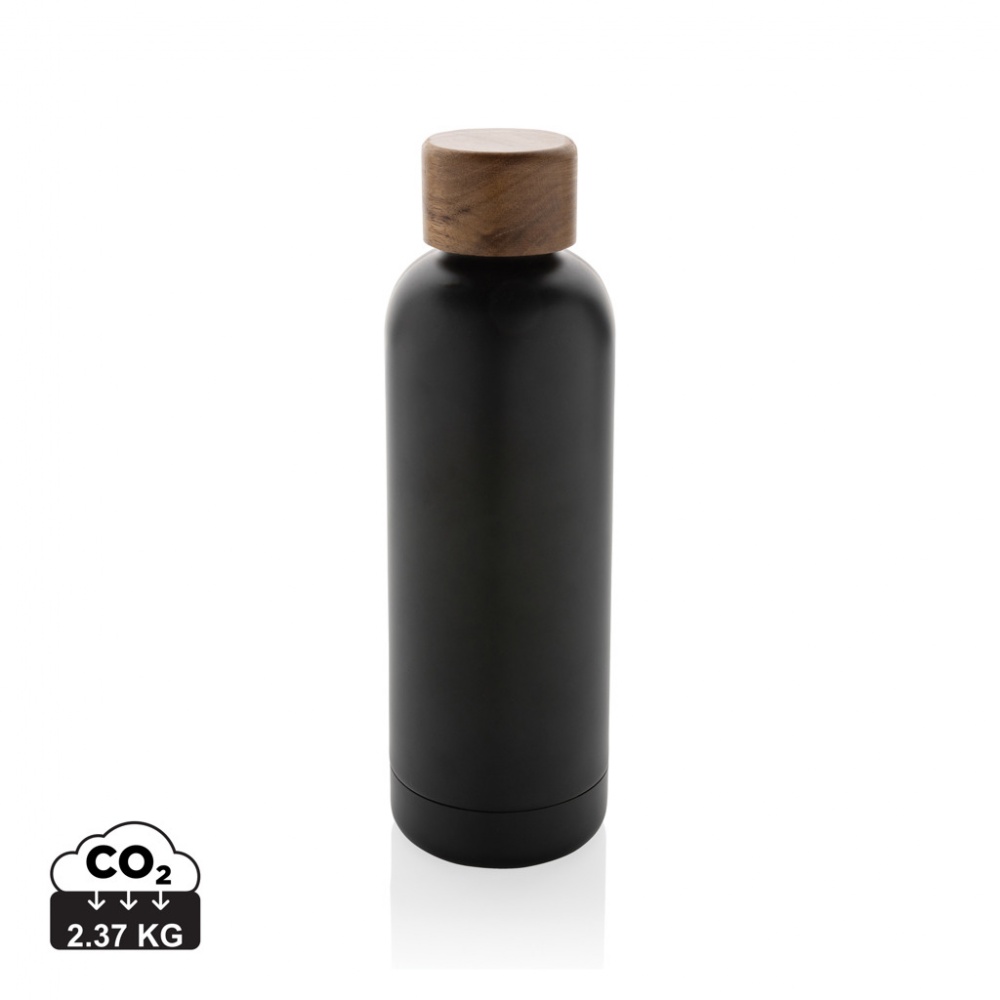 Logo trade business gifts image of: Wood RCS certified recycled stainless steel vacuum bottle