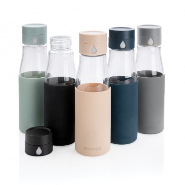 Logo trade promotional merchandise photo of: Ukiyo glass hydration tracking bottle with sleeve