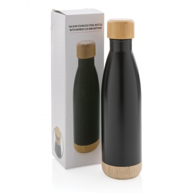 Logo trade business gifts image of: Vacuum stainless steel bottle with bamboo lid and bottom