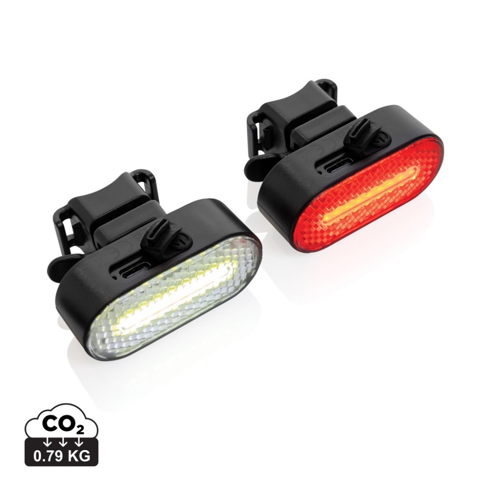 Logotrade promotional giveaway image of: Lumino RCS recycled plastic USB re-chargeable bike light set