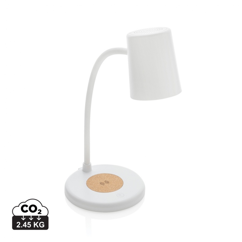 Logotrade promotional products photo of: Zenara RCS recycled plastic and cork 15W wireless desk lamp