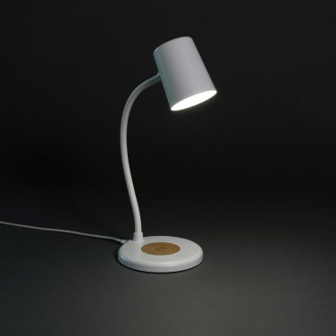 Logo trade promotional merchandise photo of: Zenara RCS recycled plastic and cork 15W wireless desk lamp