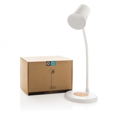 Logo trade promotional giveaway photo of: Zenara RCS recycled plastic and cork 15W wireless desk lamp