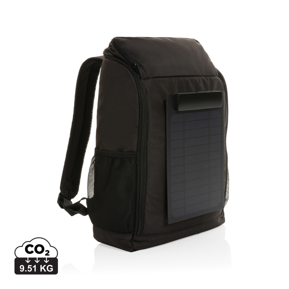 Logo trade promotional gift photo of: Pedro AWARE™ RPET deluxe backpack with 5W solar panel